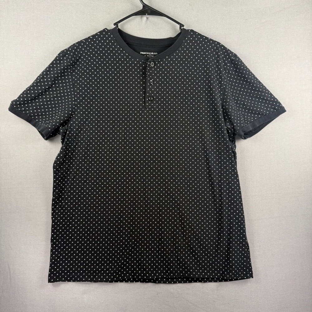 Paper Denim & Cloth Mens L Black Polka Dot Henley Shirt Stretch UPF 50+